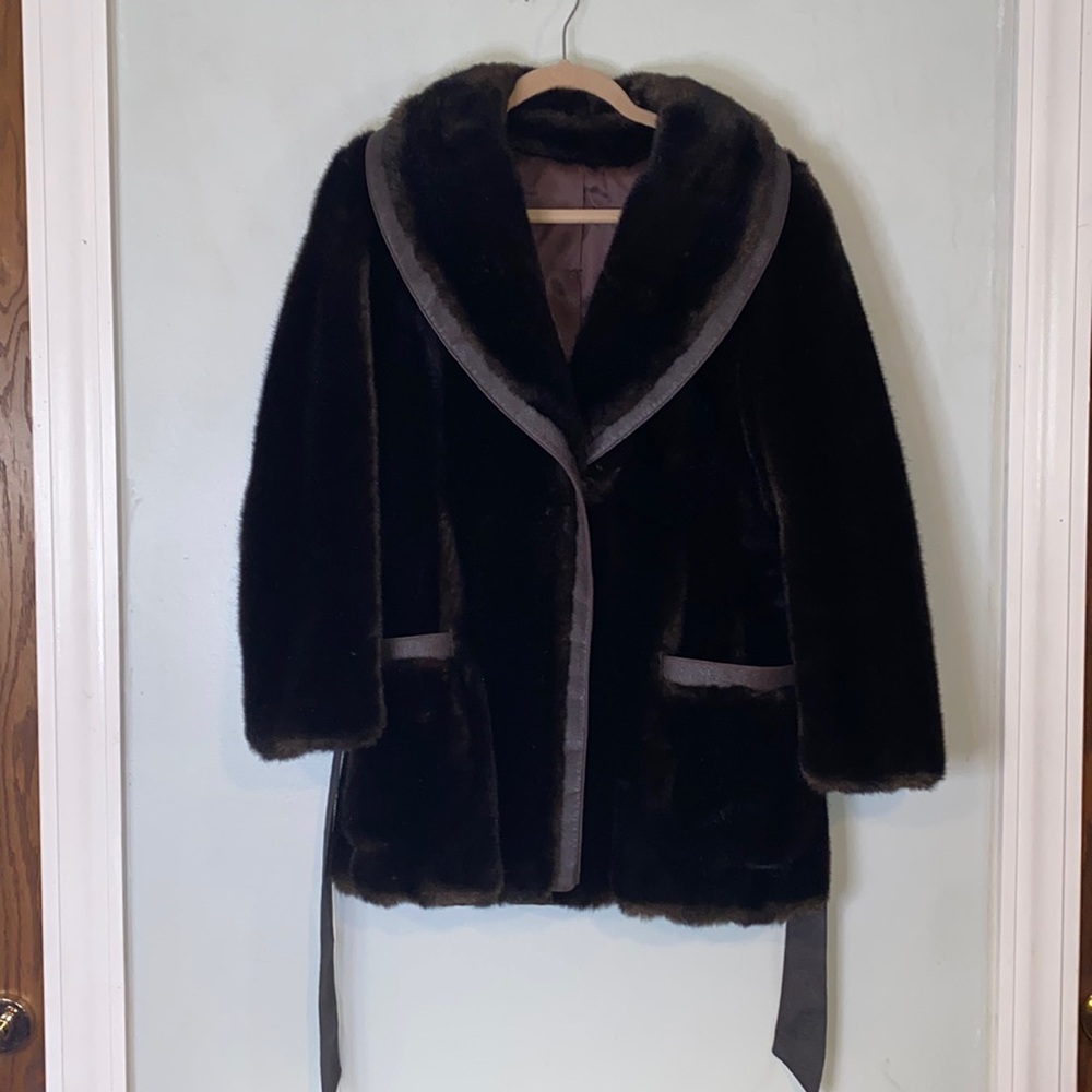 Grandella Styled By Sportowne Vintage Chocolate Brown Faux Fur Mink Coat-Sz 12